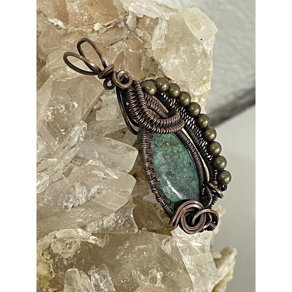 Handmade Gifts, Wire Wrap Jewelry, Wire Wrap Pendant, African Turquoise - Picture 7 of 10
